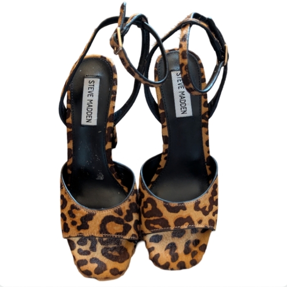 Steve Madden Assured Leopard Print Real Fur Platform Heels 6.5 - Picture 4 of 12